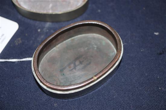 An early 20th century Chinese Paktong oval ink box